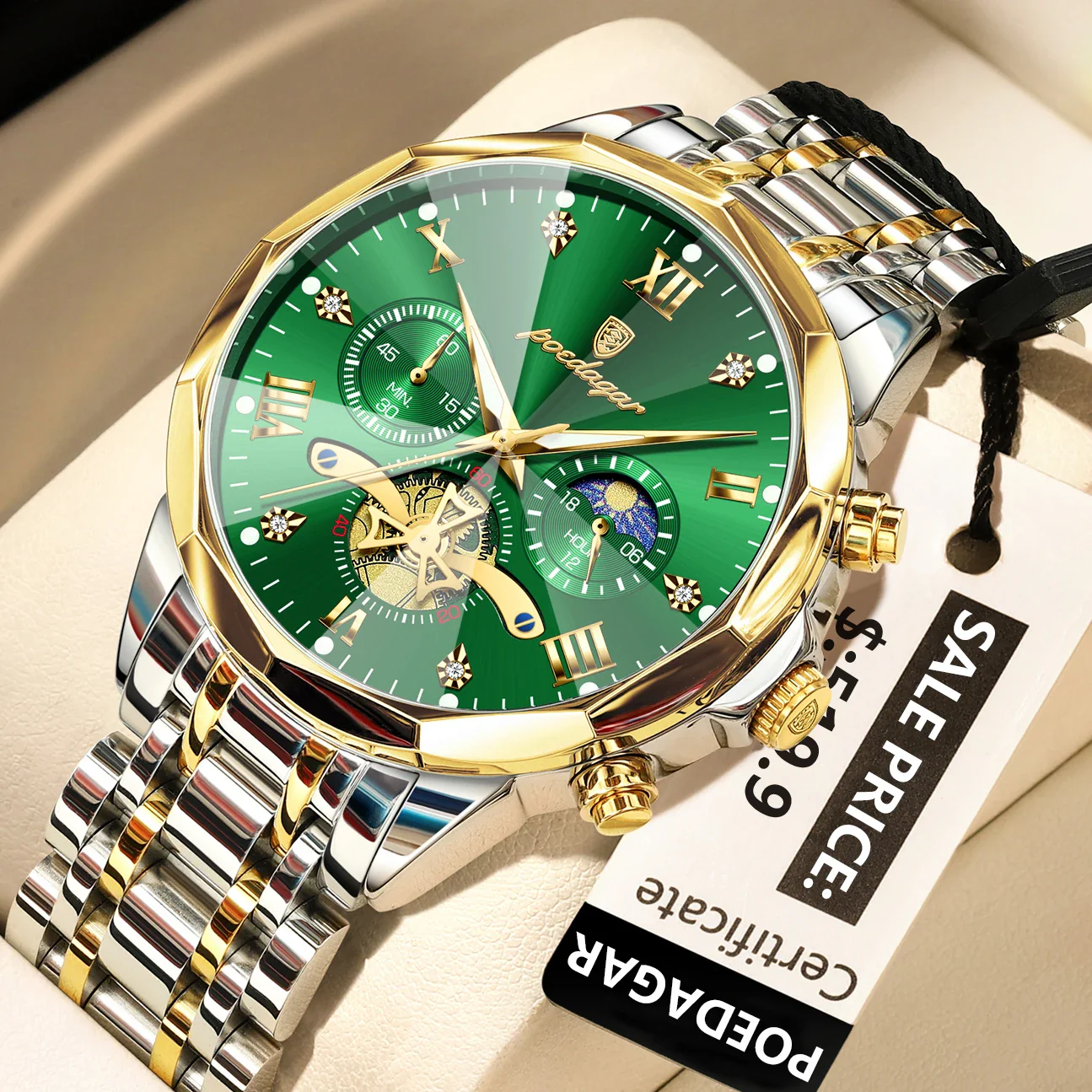 Poedagar Luxury Chronograph Watch – Full Gold